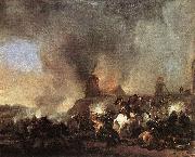 Cavalry Battle in front of a Burning Mill by Philip Wouwerman